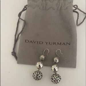 David Yurman Sterling Silver Tapestry Three-Ball Drop Earrings - 2" with DY bag